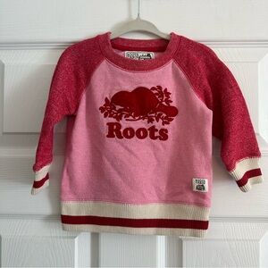 Size 6-12M Roots Cabin Crew Pink and Red Sweater
